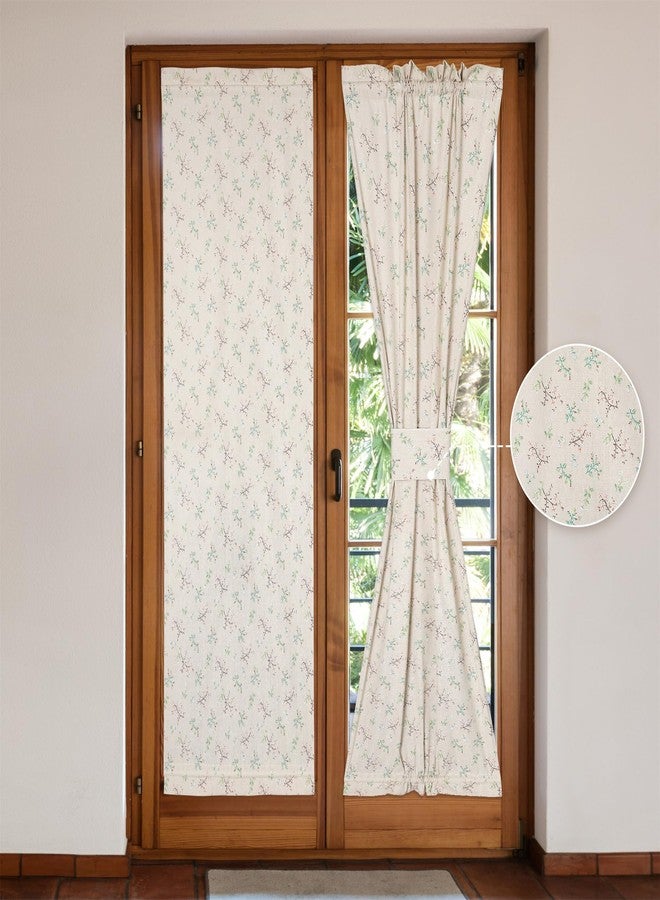 Moslovstar Linen French Door Curtains Set of 2, Elegant Country Style Little Grass and Flower Front Door Curtain Dual Rod Pocket Tiebacks Included, 25" W x 72" L - Image 1